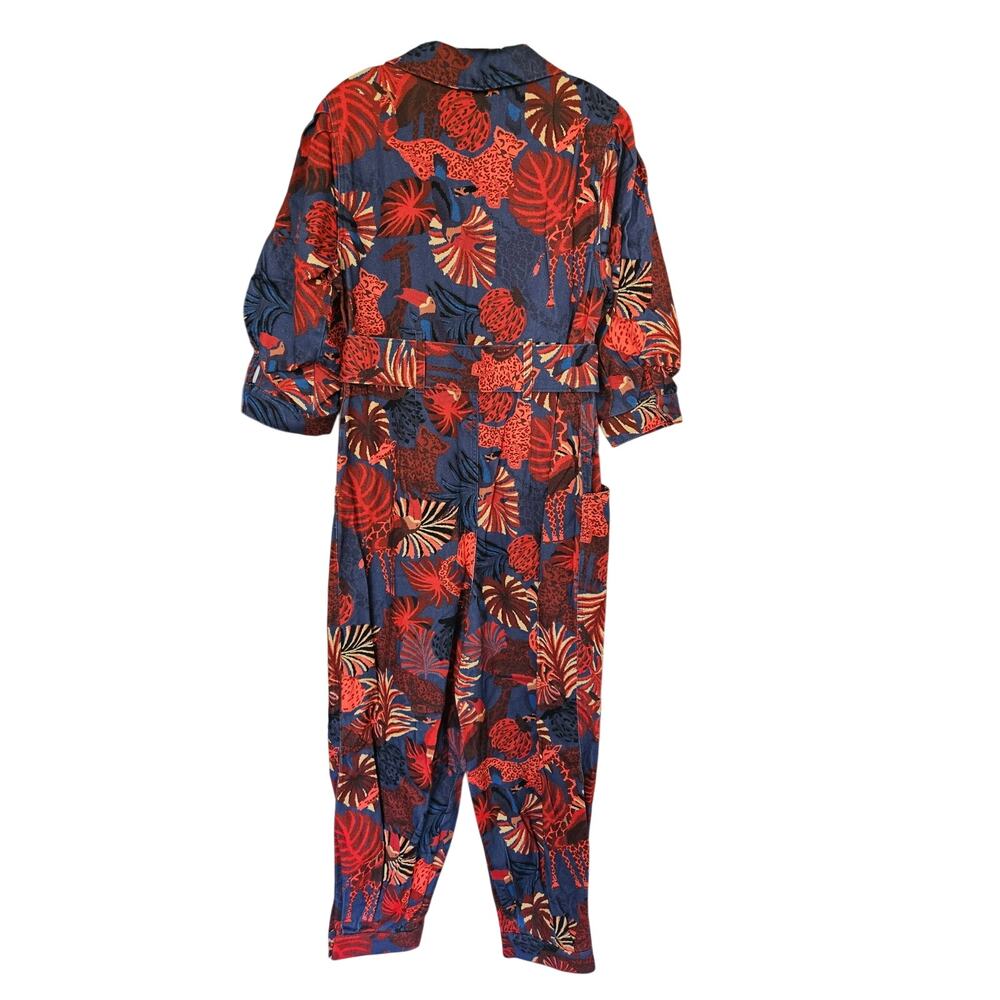 Farm Rio Navy Red Animals Tapestry Canvas Belted Jumpsuit Size Medium - Picture 9 of 16